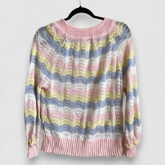 Vintage Pink Pastel Lace Knit Cottage Raglan Long sleeve Sweater - Picture 4 of 4